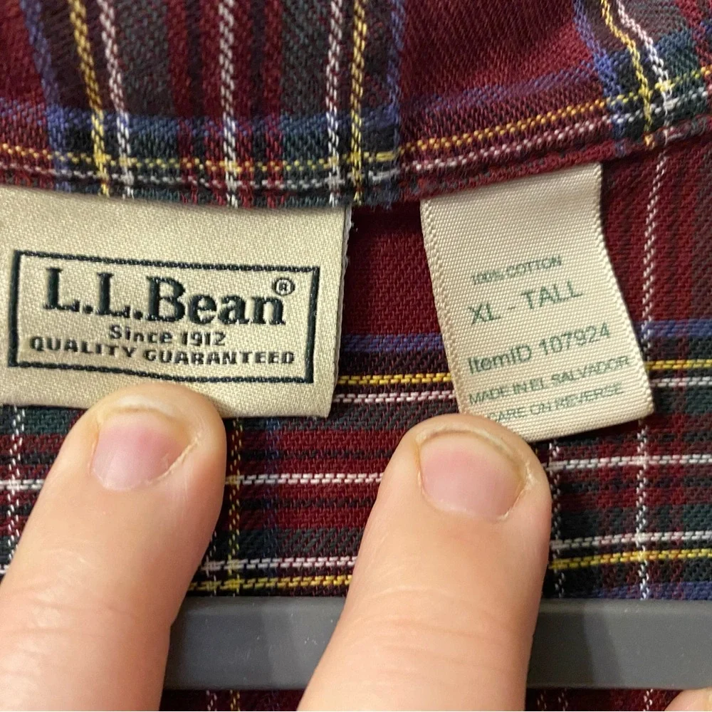 Mens L.L. Bean Tartan Watch Plaid Pajama Top 107924 Red Maroon Size XL‎ Tall